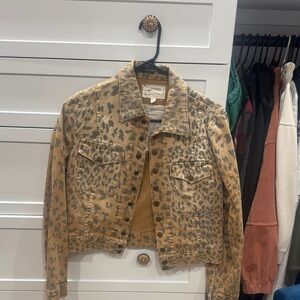 Current/Elliott Taupe Leopard-Print Jean Jacket